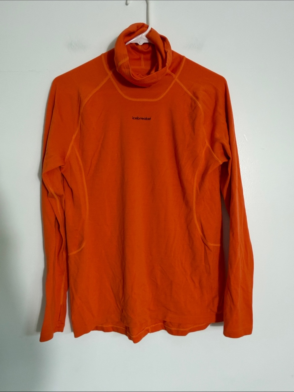 Icebreaker Wool Bright Orange Turtleneck Base Layer XL